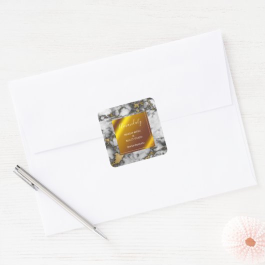 メイク美しいショップ感謝してい金ゴールド大理石フレーム スクエアシール (封筒)