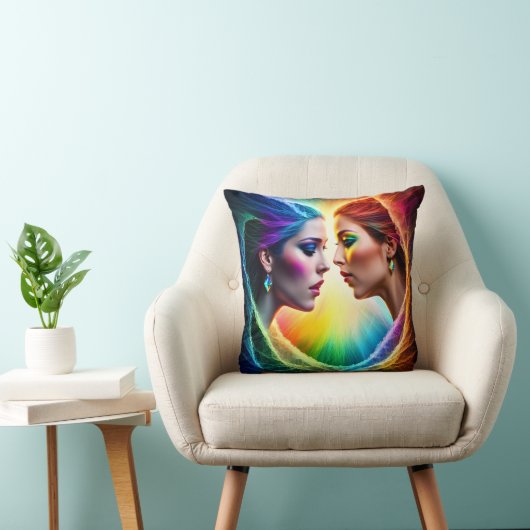 メイク鮮やかアップの女性の二重ポートレート クッション (椅子)