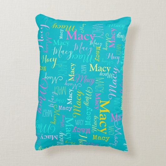 メイシーパーソナライズされたショートネームaqua pink文字 アクセントクッション (裏面(縦))