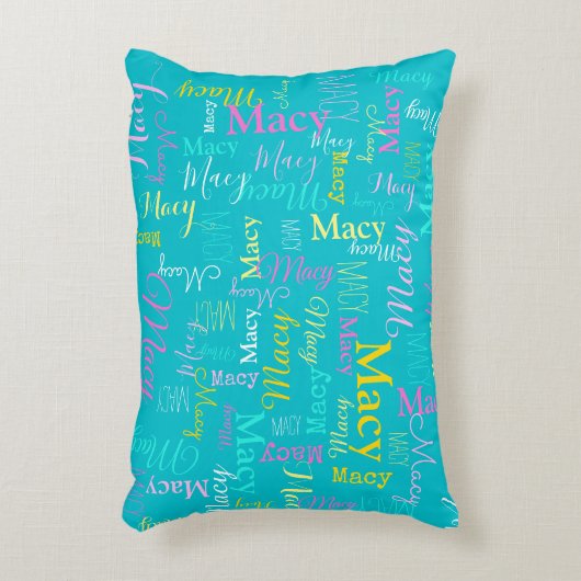 メイシーパーソナライズされたショートネームaqua pink文字 アクセントクッション (正面(垂直))