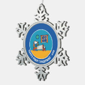 メイジーレディフォーベッドブルーパジャマ スノーフレークピューターオーナメント (右)