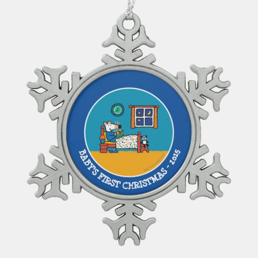 メイジーレディフォーベッドブルーパジャマ スノーフレークピューターオーナメント (正面)