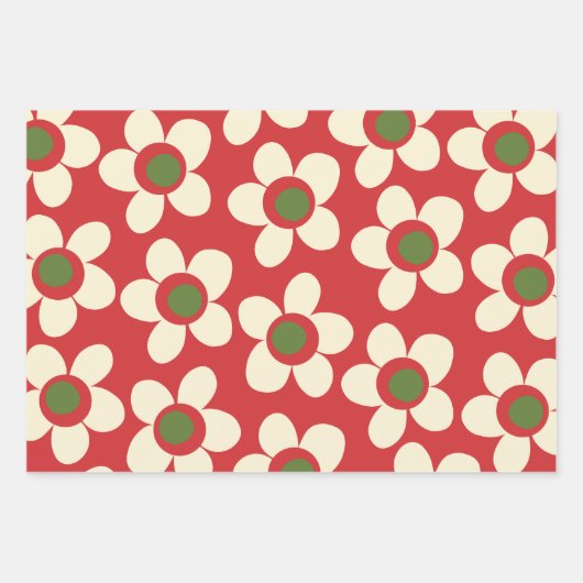 メイジー花お洒落クリスマスフローラルパターン ラッピングペーパーシート (正面3)