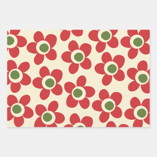 メイジー花お洒落クリスマスフローラルパターン ラッピングペーパーシート (正面2)
