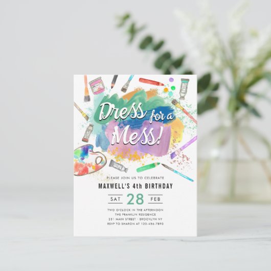 メイスキッズアート絵を描の誕生日にドレ絵を描ス ポストカード (スタンド正面)