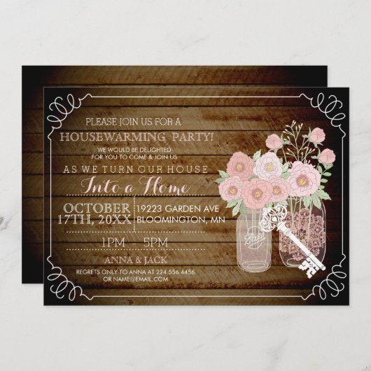 メイスンかわいらしジャールウッドルック引っ越し祝いパーティー招待状 招待状 (正面/裏面)