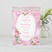 メイスンかわいらしジャール真珠の文字列ライトフローラピンク 招待状 (スタンド正面)