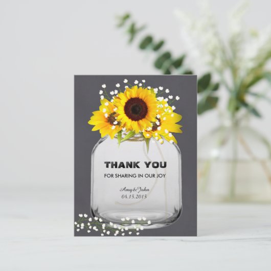 メイスンのヒマワリのチョーク感謝していボード君は ポストカード (スタンド正面)