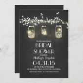 メイスンの瓶とライトの黒板ブライダルシャワー 招待状 (正面/裏面)