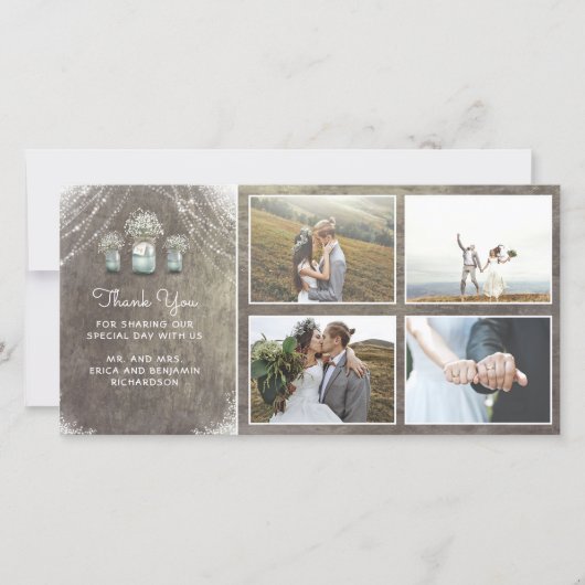 メイスンの瓶と赤ん素朴坊の息結婚の サンキューカード (正面)