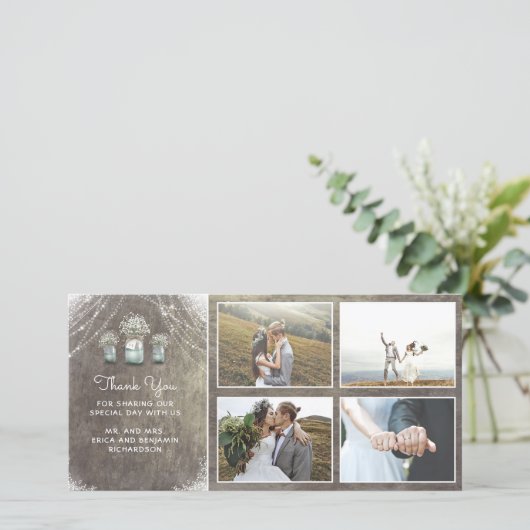 メイスンの瓶と赤ん素朴坊の息結婚の サンキューカード (スタンド正面)