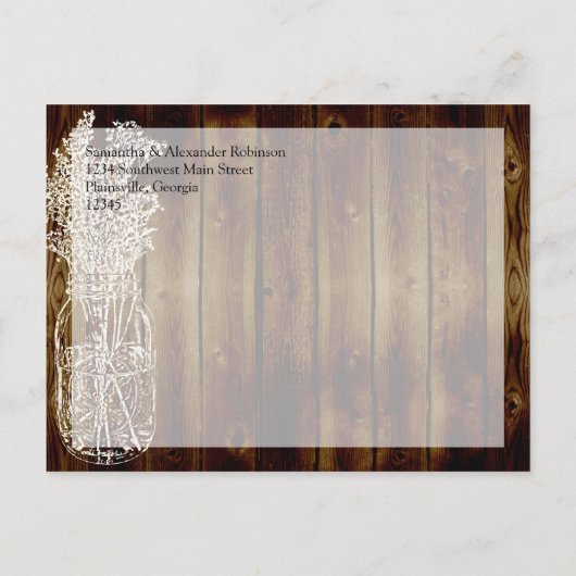 メイスンの瓶のスタンプ/ダークウッド日付を保存 案内ポストカード (裏面)