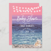 メイスンエレガントジャイルライトピンクビーチベビーシャワー 招待状 (正面/裏面)