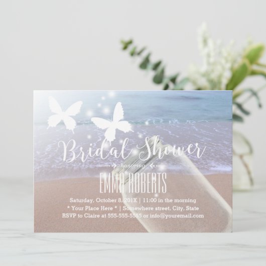 メイスンエレガントジャー&バタフライビーチブライダルシャワー 招待状 (スタンド正面)