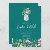 メイスンジャイルフラワーズカントリ素朴ーグリーン結婚ズ 招待状 (正面/裏面)