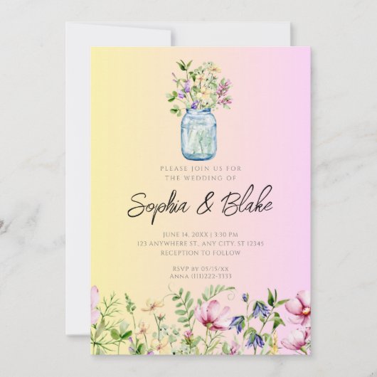 メイスンジャイルフラワーズピ素朴ク結婚ンク 招待状 (正面)