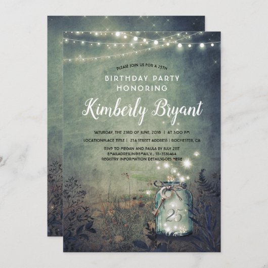 メイスンジャイルライツウッドランド素朴バースデーパーティー 招待状 (正面/裏面)