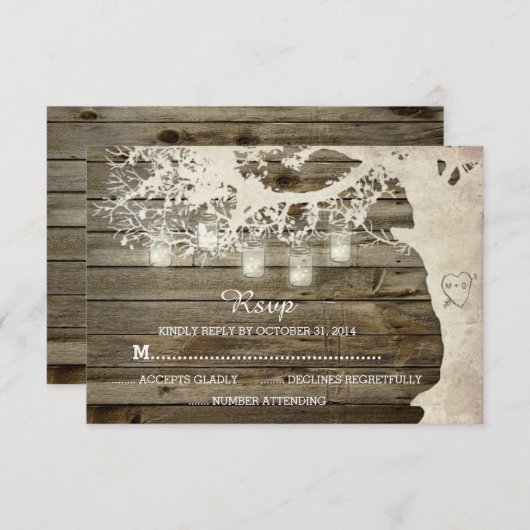 メイスンジャストリングライツツリーバ素朴ンウッドRSVP 出欠カード (正面/裏面)