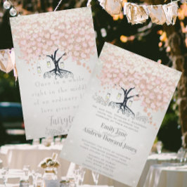 メイスンジャッ淡い色のクピンクハートリーフ結婚の木 招待状