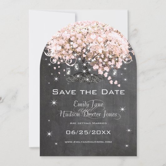 メイスンジャルピンクシャルボードハートリーフツリー 招待状 (正面)