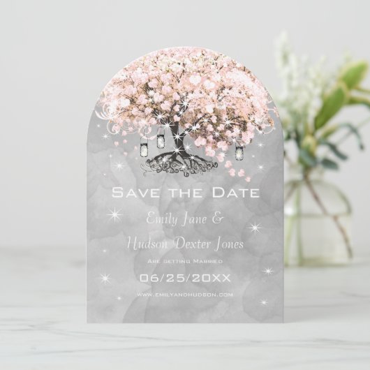 メイスンジャルピンクシャルボードハートリーフツリー 招待状 (スタンド正面)