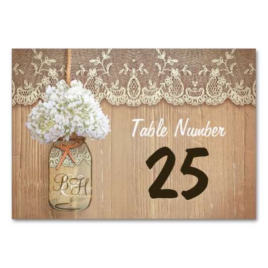 メイスンジャーとアジサイの田舎屋敷のナンバーカード テーブルナンバー (正面)