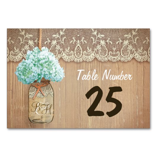 メイスンジャーとアジサイの田舎屋敷のナンバーカード テーブルナンバー (正面)