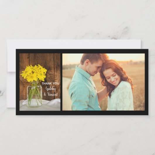 メイスンジャーとデイジーカントリーウェディングありがとう サンキューカード (正面)