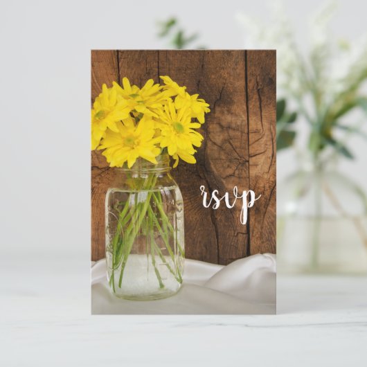 メイスンジャーとデイジーカントリーウェディングRSVPカード 出欠カード (スタンド正面)