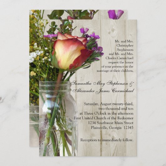 メイスンジャーとバラ写真結婚撮影式 招待状 (正面/裏面)