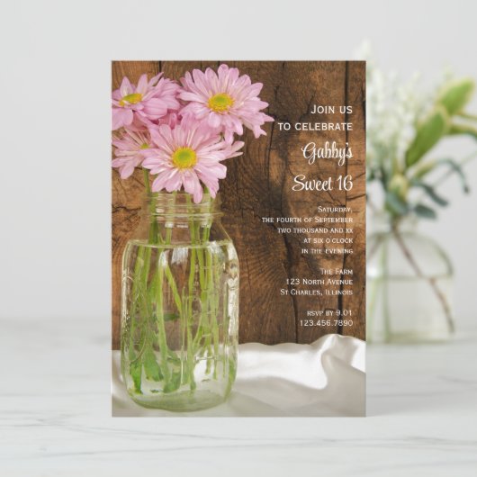 メイスンジャーとピンクデイジーズスウィート16誕生日パーティー 招待状 (スタンド正面)