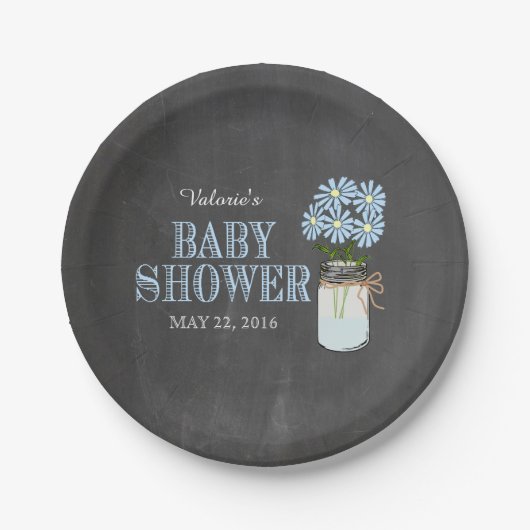 メイスンジャーとフラワーズブルーヴィンテージタイポグラフィ ペーパープレート (正面)