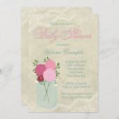 メイスンジャーとレースの赤ちゃんシャワー 招待状 (正面/裏面)