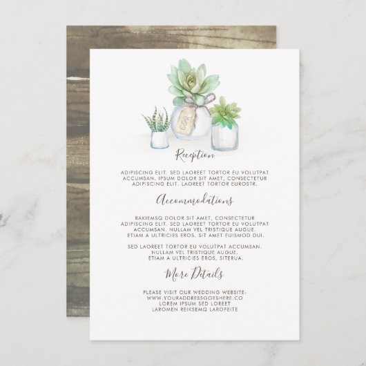 メイスンジャーと多肉類結婚のインフォメーションゲスト エンクロージャーカード (正面/裏面)