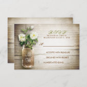 メイスンジャーと白い花の結婚式RSVPカード 出欠カード (正面/裏面)