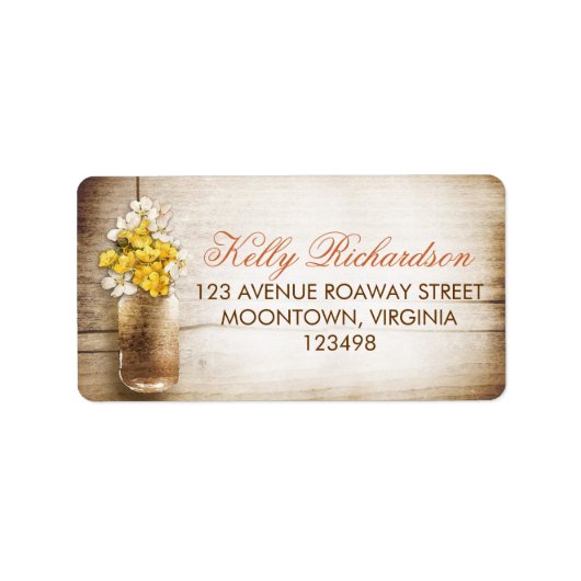 メイスンジャーと白い黄色の花住所 シール (正面)