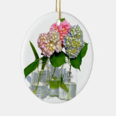 メイスンジャーに入ったピンク色の黄色いアジサイ セラミックオーナメント (右)