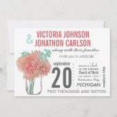 メイスンジャーに入った珊瑚菊とミント菊 招待状 (正面)