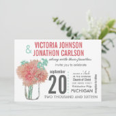 メイスンジャーに入った珊瑚菊とミント菊 招待状 (スタンド正面)