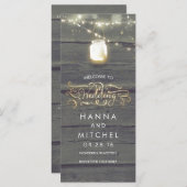 メイスンジャーのストリングライトの素朴結婚式 プログラム (正面/裏面)