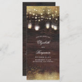 メイスンジャーのストリングライトの素朴結婚式 プログラム (正面/裏面)