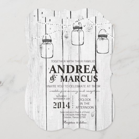 メイスンジャーのストリングライト5x7結婚式招待状 招待状 (正面/裏面)