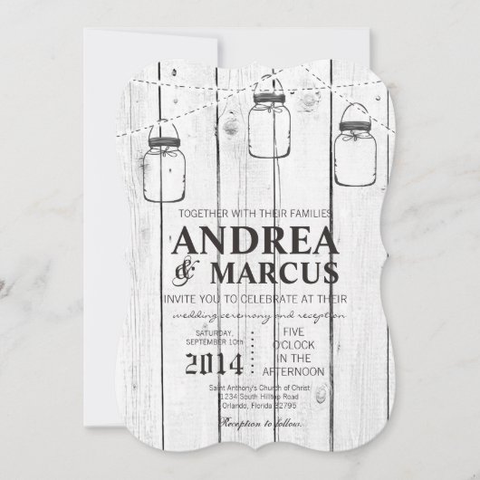 メイスンジャーのストリングライト5x7結婚式招待状 招待状 (正面)