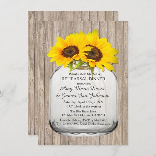 メイスンジャーのヒマワリのリハーサル夕日の花6 招待状 (正面/裏面)