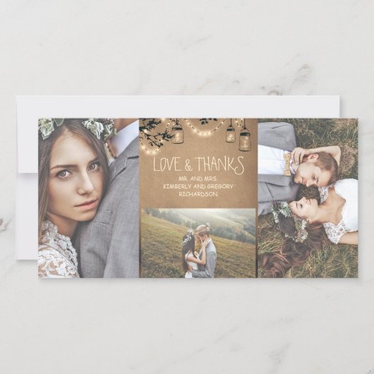 メイスンジャーのホタル素朴ライト結婚の感謝 サンキューカード (正面)