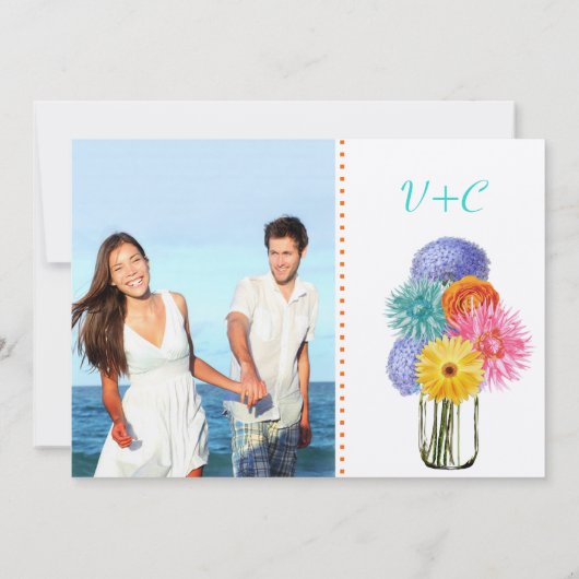 メイスンジャーの中のフォトブーケ結婚式招待状 招待状 (裏面)