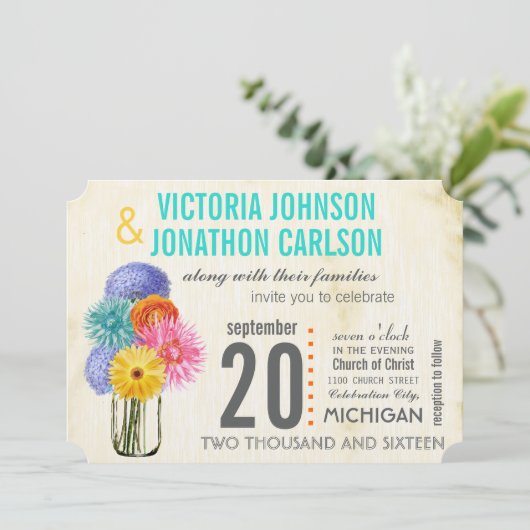 メイスンジャーの中のフォトブーケ結婚式招待状 招待状 (スタンド正面)