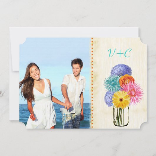 メイスンジャーの中のフォトブーケ結婚式招待状 招待状 (裏面)