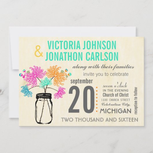 メイスンジャーの中のフォトブーケ結婚式招待状 招待状 (正面)