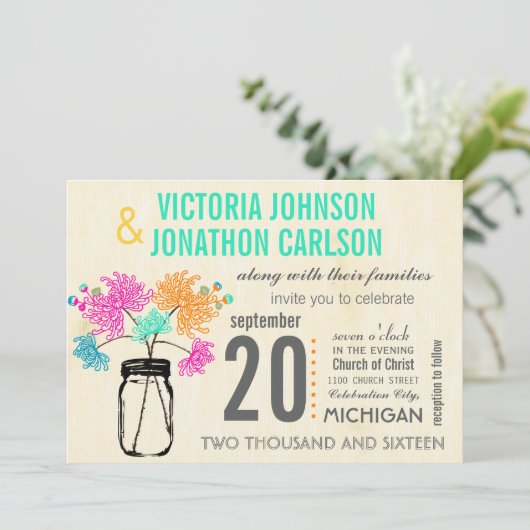 メイスンジャーの中のフォトブーケ結婚式招待状 招待状 (スタンド正面)